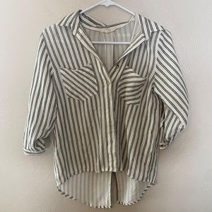 Sim & Sam Striped Crop Blouse 3/4 Sleeve Size Medium